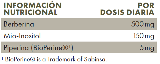 Tabla con valores nutricionales de ZREEN Berberina 500